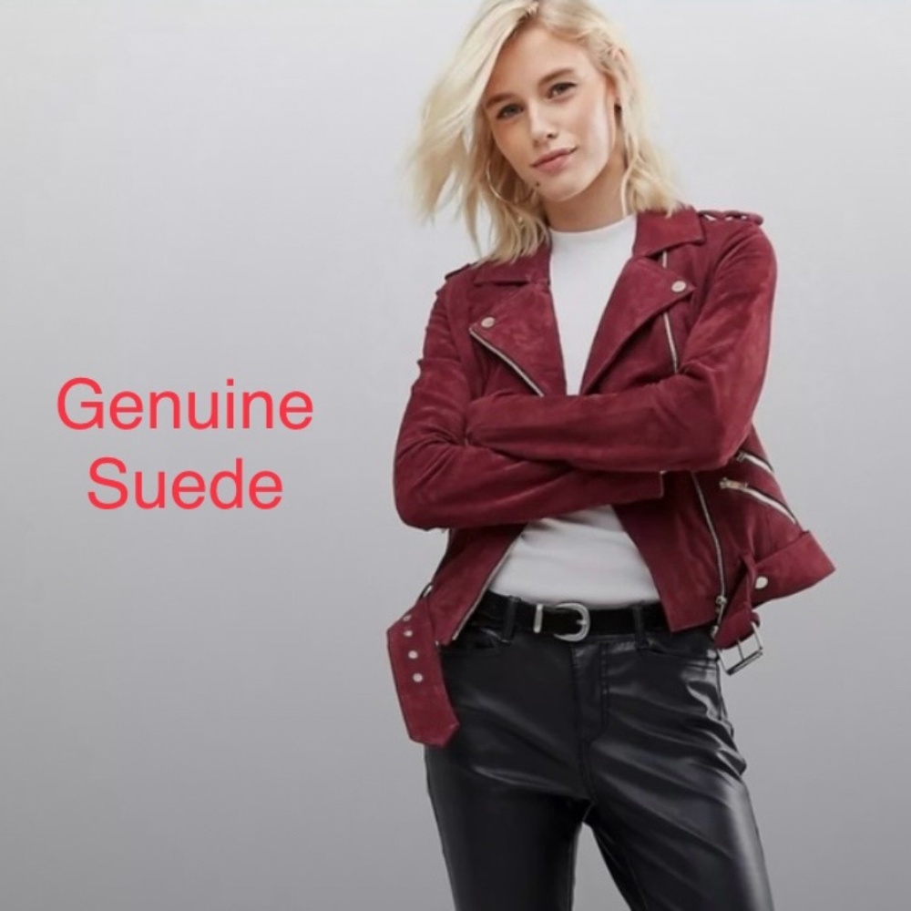 River Island Womens genuine suede biker jacket size 6